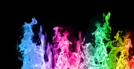 Colored flames against black backgroundの写真素材