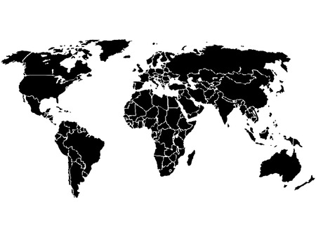 Simplified World map, black on White background. Each country is a separate shape. (Vector)のイラスト素材