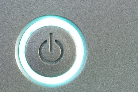 Power button close-up copy space on the rightの写真素材