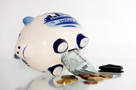 Delft Blue Ceramics Piggy Bank on a white backgroundの写真素材