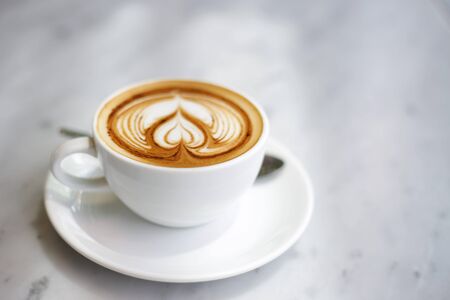 Mocha coffee in white coffee cupの写真素材