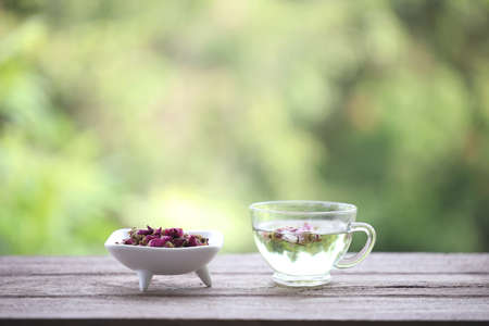 A glass cup of Rose teaの写真素材