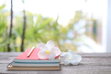 Bridal Bouquet Plumeria, White Frangipani and notebooksの写真素材