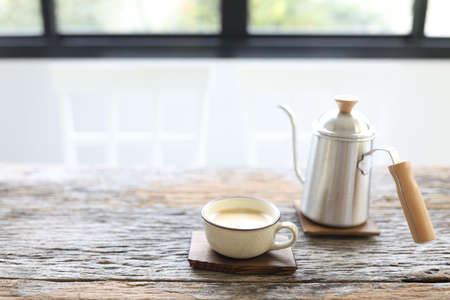 Stainless coffee drip pot and cupの写真素材