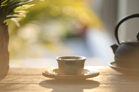 Tea set, afternoon cozy tea timeの写真素材