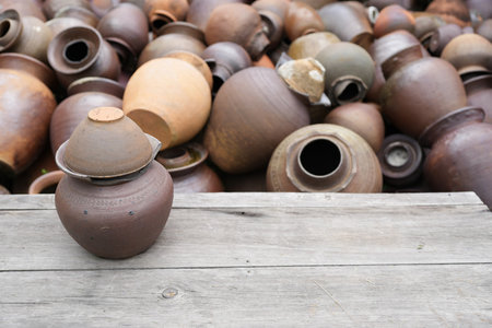Old Ceramics pottery jars fieldの写真素材