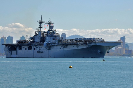 San Diego, California, February 22, 2011: The USS  Boxer departing to provide humanitarian aid, support operations overseas, and combat piracy. のeditorial素材