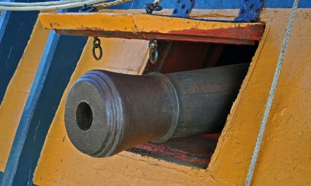 The Naval Deck Gun of an ancient sailing vessel の写真素材