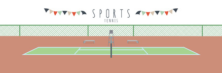Tennis (Sports), Vector illustration of a tennis court.のイラスト素材