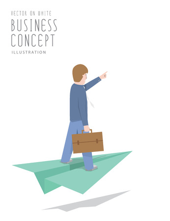 Illustration vector businessman ride on paper plane flat style.のイラスト素材