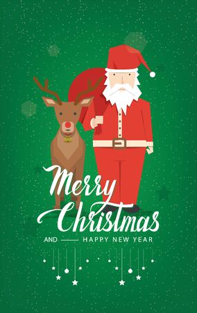 Santa Claus and Reindeer on a green background.のイラスト素材