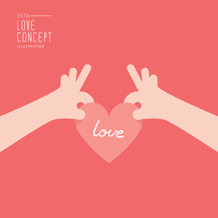 Illustration vector hand is holding a heart that will be given or received or retained flat style.のイラスト素材