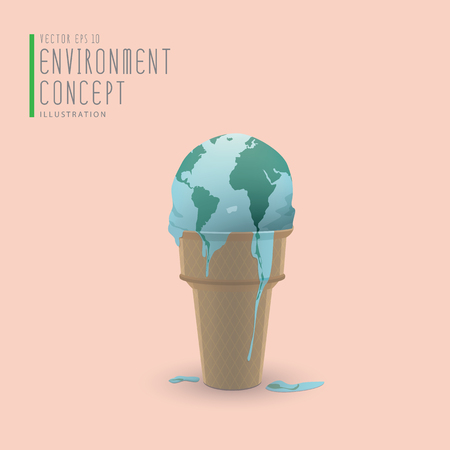 Illustration vector globe melting like ice cream on a cone.のイラスト素材