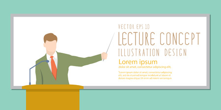 Illustration vector lecturer giving lecture or presentation. Standing in front of whiteboardのイラスト素材