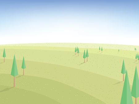 Illustration vector beautiful nature, field, sky and tree vector, landscape background ,landscape scene,のイラスト素材