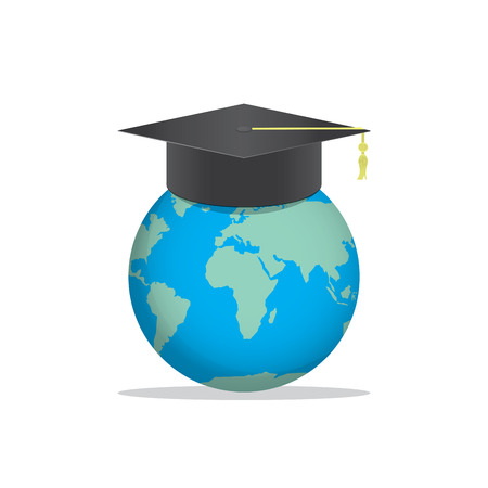 Illustration World with a Graduation hat on top. Means education is recognized by people all over the world.のイラスト素材