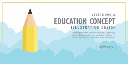 Illustration vector Banner Pencil in the air among the clouds and background into the grid. Represents the beginning of the creative.のイラスト素材