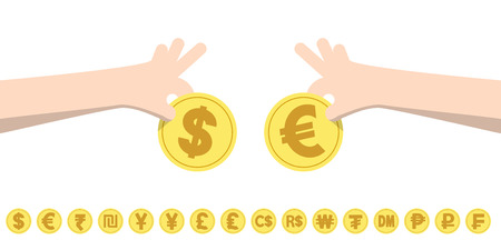 Illustration vector dollar exchange euro and coins for currency exchange rates. Finance Concept.のイラスト素材
