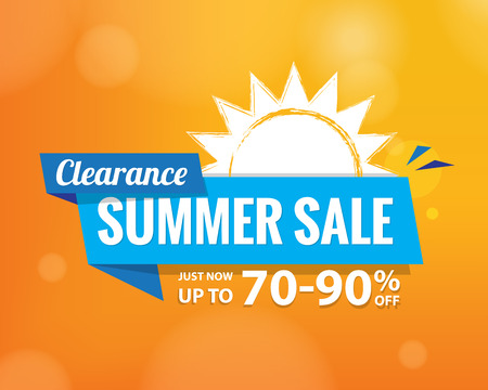 Summer Sale bule tag  heading design on orange for banner or poster. Sale and Discounts Concept. Vector illustration.のイラスト素材