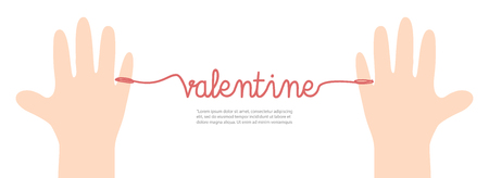 Banner thread red valentine on white background illustration vector. Love concept.のイラスト素材