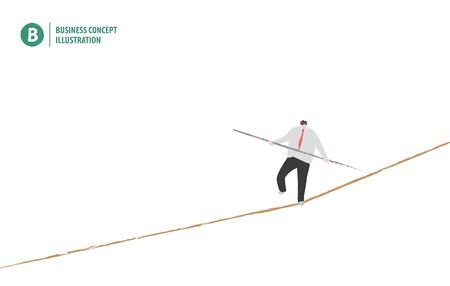 Businessman on the rope showing equilibrium concept on white background illustration vector.のイラスト素材