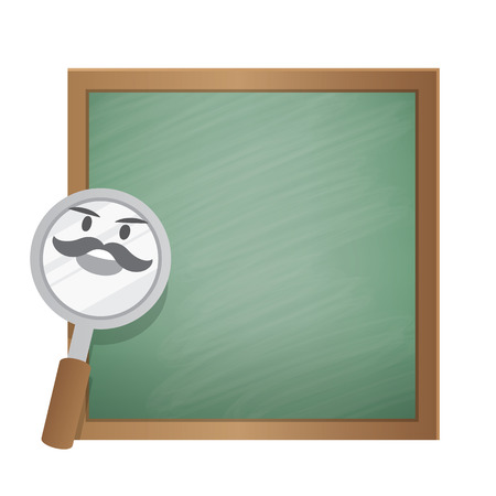 Magnifying glass character cartoon design and text box green board frame for message illustration vector. Education concept.のイラスト素材