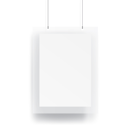 Blank Hanging poster and frame with wire mock up vector on white background.のイラスト素材