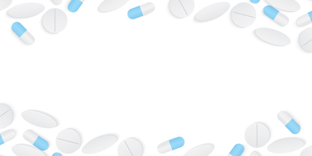 Blank frame capsules medicine and pills top view illustration vector on white background.のイラスト素材