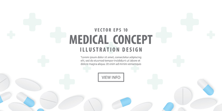 Banner frame capsules medicine and pills top view illustration vector on white background.のイラスト素材
