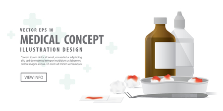 Banner tool and equipment for clean the wound illustration vector on white background.のイラスト素材