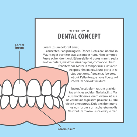 Layout Denture with frame cartoon style for info or book illustration vector on blue background.のイラスト素材