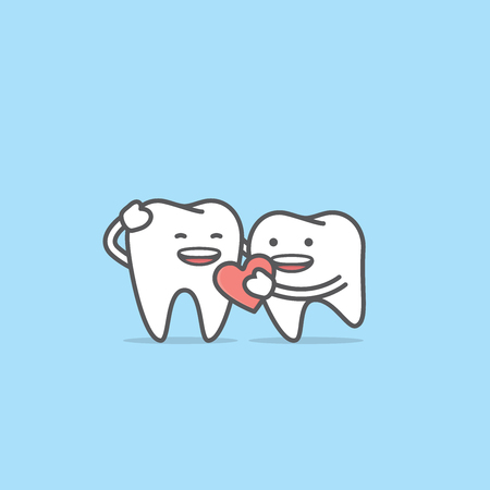 Tooth character love illustration vector on blue background. Dental concept.のイラスト素材