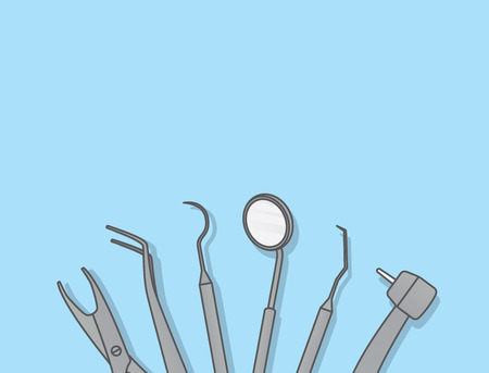 Dental tools illustration vector on blue background.のイラスト素材