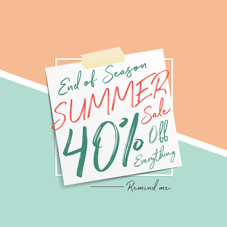 Summer Sale V6 40 percent heading design note pad on pastel background for banner or poster. Sale and Discounts Concept. Vector illustration.のイラスト素材