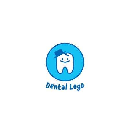cute character tooth smile in circle symbol logo dental for kid vector. medical conceptのイラスト素材