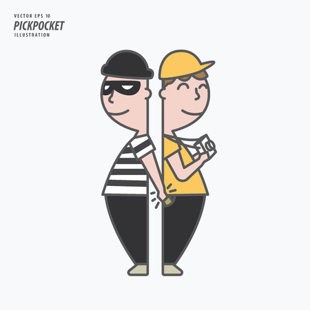 Pickpocket stolen the money from a man's pocket illustration vector. Criminal concept.のイラスト素材