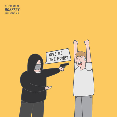 the thief rob a man with handgun illustration vector. Criminal concept.のイラスト素材