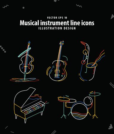 Musical instrument line icons illustration vector. Music concept.のイラスト素材