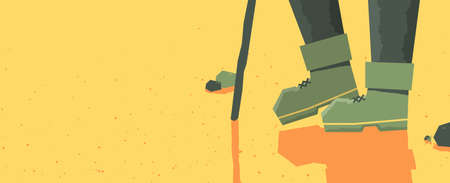 Hiking with boots graphic design illustration flat vector blank banner background for website or...