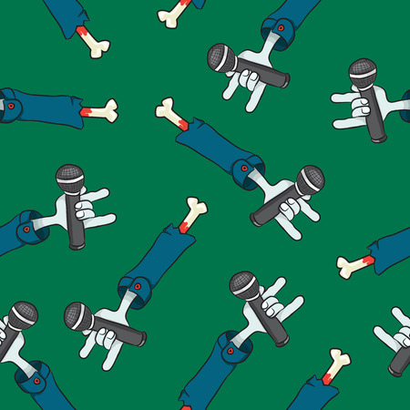 Music seamless pattern zombie hand microphoneのイラスト素材