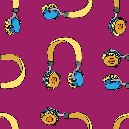 seamless pattern of colored headphones on bright backgroundのイラスト素材