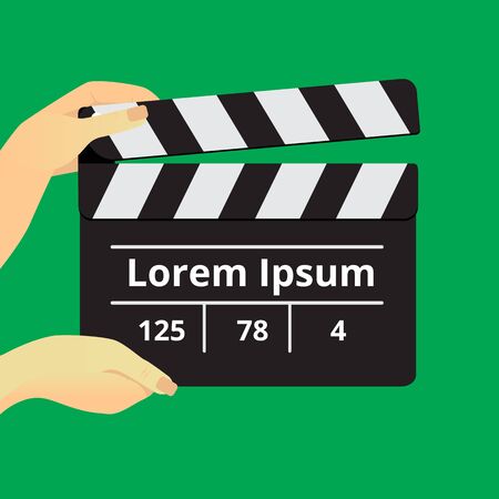 Movie clapper in female hands on a green backgroundのイラスト素材
