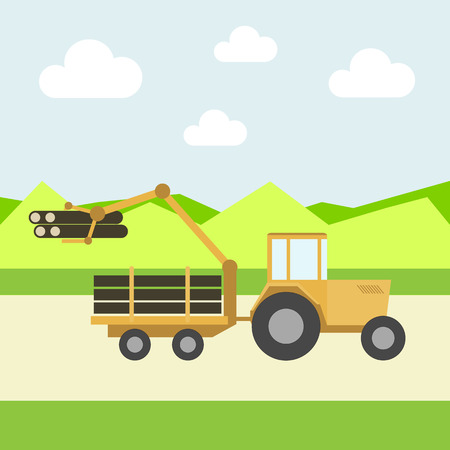 tractor with a manipulator carries woodのイラスト素材