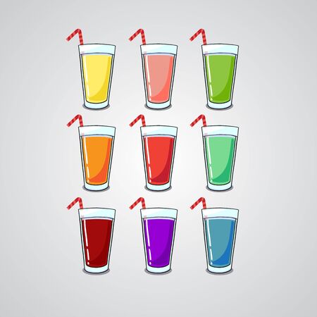 Juice from different fruit and vegetable juice with a strawのイラスト素材