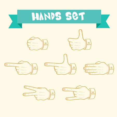 set of cartoon hands various gesturesのイラスト素材