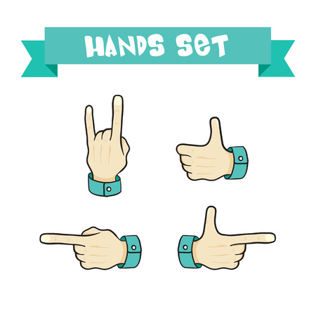 set of cartoon hands various gesturesのイラスト素材