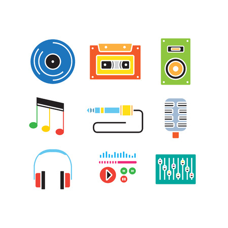 with musical icons flat carriers and equipmentのイラスト素材