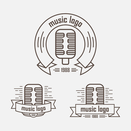 Three vintage logo with microphone and tapeのイラスト素材