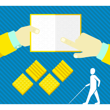 a blind man, tactile tile, reading a book in Brailleのイラスト素材