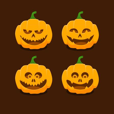 Set pumpkins with different facial expressions for Halloweenのイラスト素材
